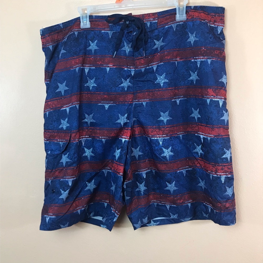 Joe Boxer Stars and Stripes Patriotic Cargo Swim Trunks Men 2XL